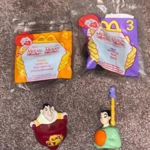 Lot of 4 Original Mulan Happy Meal Toys - 1998 & 1999 Mushu Khan Cri Kee Ling